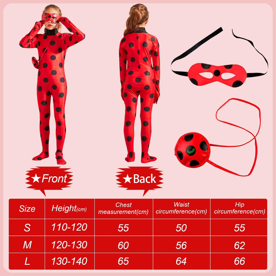 Dicha Miraculous Ladybug Kostüm Ladybug Cosplay Overall Set 8-9 Jahre - Bild 2