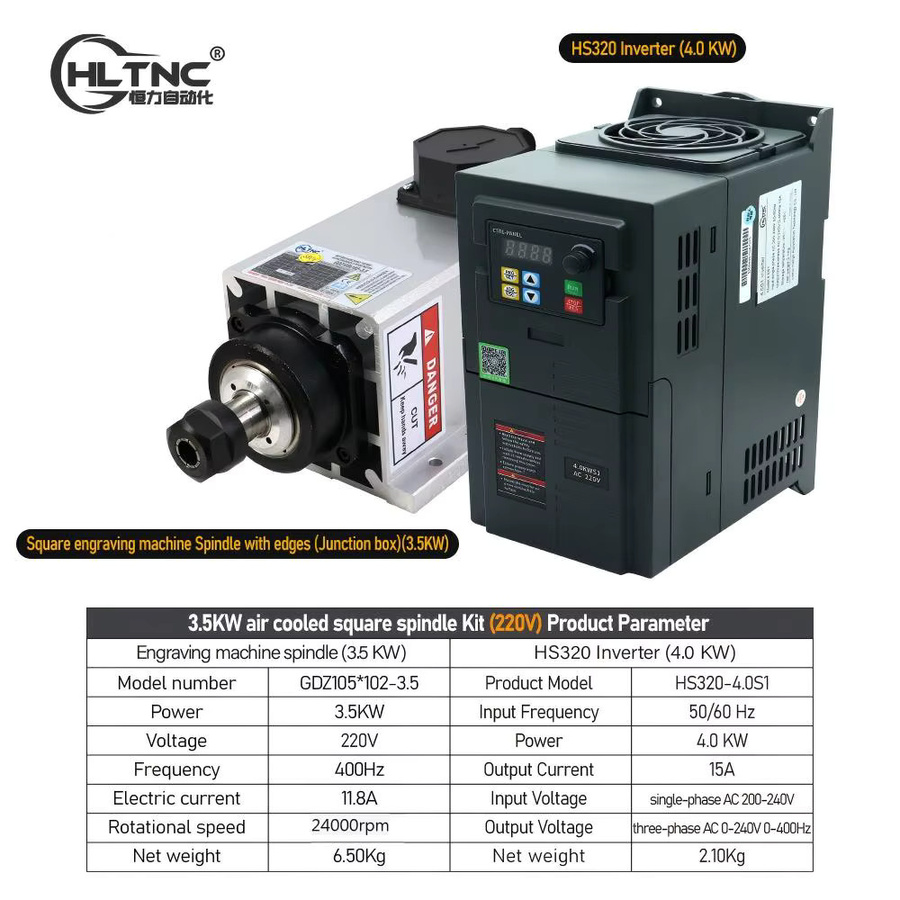 HLTNC Spindelmotor 3,5 kW mit Frequenzumrichter, 24000 U/min, luftgekühlt, einphasig 220 V, zum Fräsen - Bild 5