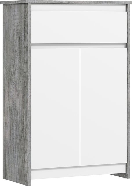 Aosom Badschrank kleankin mit Schublade und Doppeltüren in Grau-Holzoptik und Weiß - Bild 1