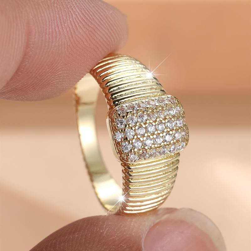 Bamos Ring, Goldfarbe, Geometrische Quadrate, Zirkon, Damen - Bild 2