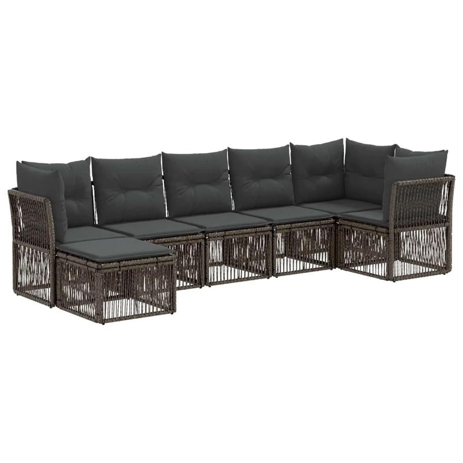 vidaXL Gartensofa-Set 7-teilig aus Poly-Rattan in Grau mit Polsterung und Ottoman für Garten und Terrasse - Bild 2
