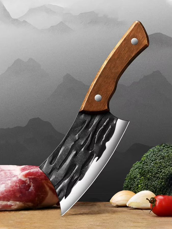 PLYS Fleischbeil und Mehrzweck-Küchenmesser aus Edelstahl mit Holzgriff in Silber - Bild 7