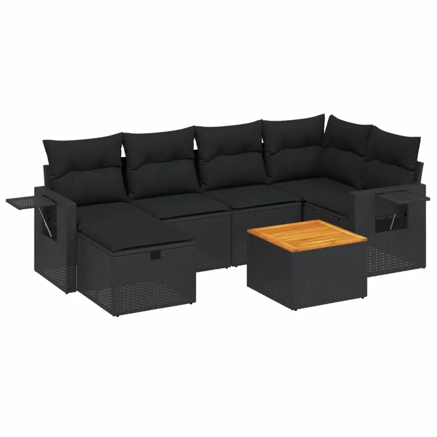 vidaXL 7-tlg. Garten-Sofagarnitur in L-Form aus schwarzem PE-Rattan mit Kissen und pulverbeschichtetem Stahlgestell - Bild 2