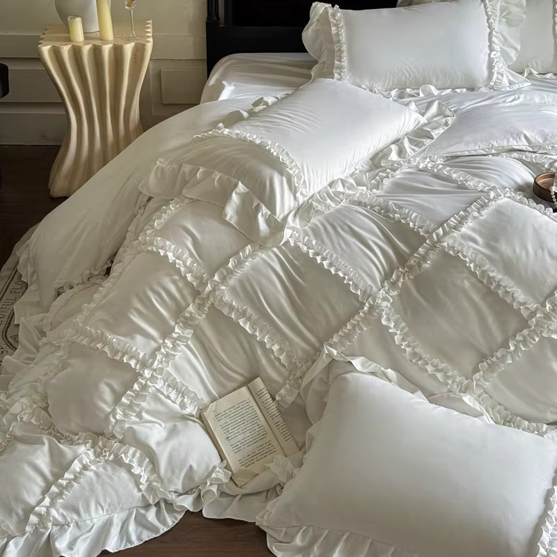 Gooogos 4-teiliges Bettwäsche-Set im französischen Prinzessinnen-Stil mit Rüschen in Pink für King-Size-Betten inklusive Bettbezug, Spannbettlaken und Kissenbezügen mit Reißverschluss - Bild 2