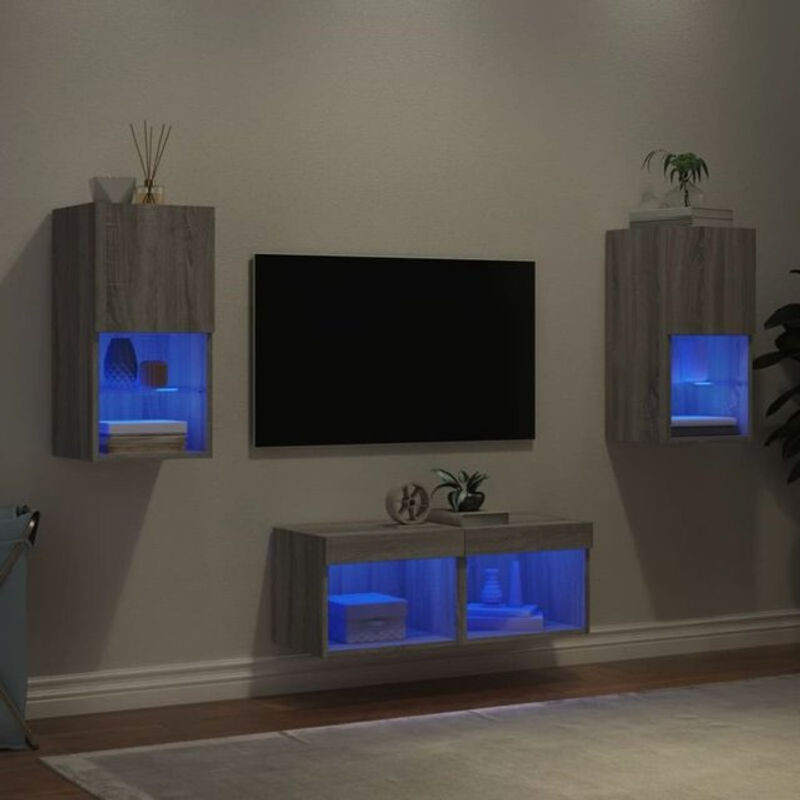 Vidaxl TV-Wohnwand 4-teiliges Set mit LED-Leuchten in Grau Sonoma Modernes TV-Schrank Set aus Holzwerkstoff - Bild 1