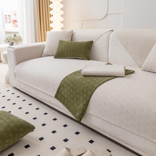 Sofabezug aus Chenille und Samt mit 3D-Jacquard-Muster in Beige, B/H: 70 x 70 cm - Bild 1