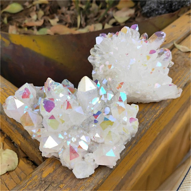 Sisterstone Aura Quarz Kristall Cluster in Weiß und Multicolor als natürlicher Energie Stein zur Dekoration - Bild 1