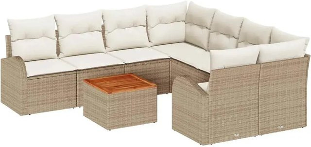 vidaXL Garten-Sofa-Set 9-teilig aus Polyrattan in Beige mit Polsterung und Stauraumfunktion - Bild 1