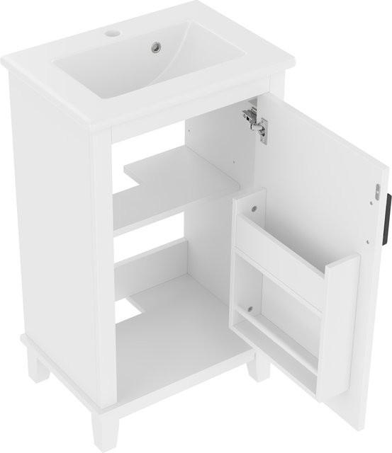 NK Space Freistehender Badezimmerschrank mit Keramikwaschbecken in Weiß, B/T/H: 51 x 34 x 83 cm - Bild 1