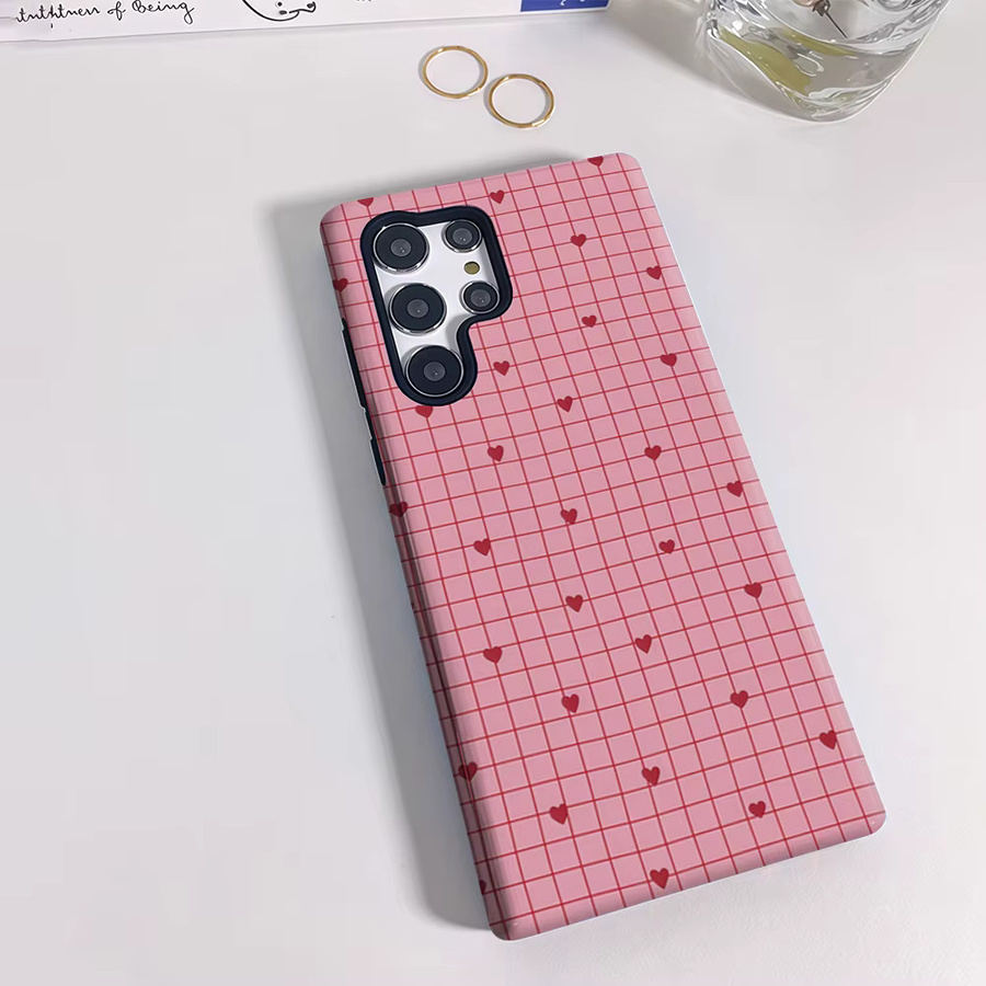 Stoßfeste doppellagige Handyhülle Blush Red Grid Heart für Samsung Galaxy S25 Ultra, S24 und S23 Ultra Plus - Bild 2