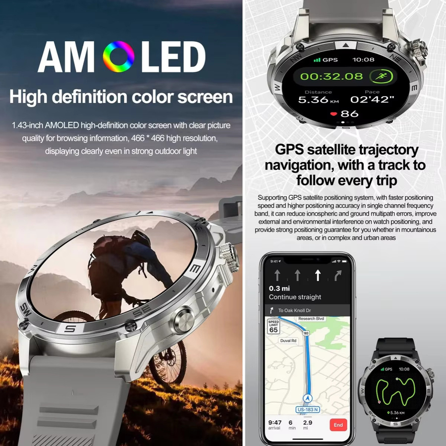 Vwar Smartwatch, GPS, 5 ATM, Schwarz, Edelstahl, Silikon, Herren - Bild 3