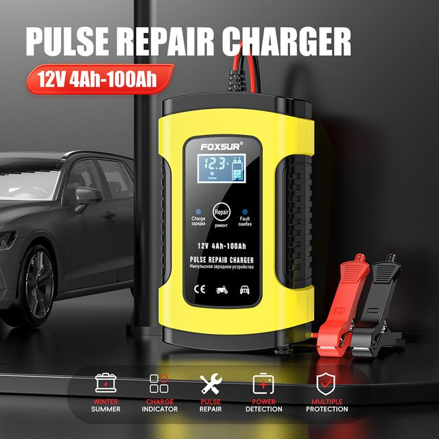 FOXSUR Smart Autobatterieladegerät 12V 5A mit LCD-Display und Pulse Repair Funktion für AGM GEL EFB Bleisäure Batterien in Rot-Gelb - Bild 1