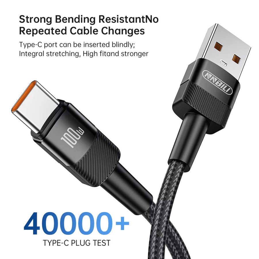 NNBILI 2er-Set USB-C Schnellladekabel mit 100 W PD, Typ-C auf Typ-C und USB-A auf Typ-C, in Schwarz und Blau - Bild 3