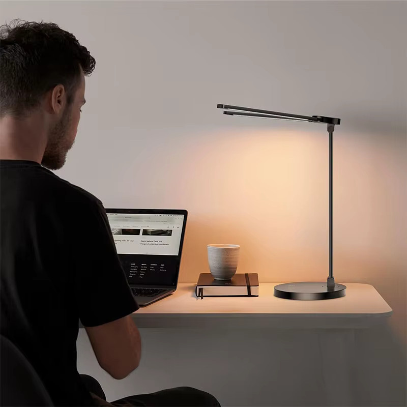 Mzvul LED-Schreibtischlampe mit einstellbarer Helligkeit und farblich dimmbarer Doppelkopf-Tischleuchte mit Typ-C-Schnittstelle - Bild 5