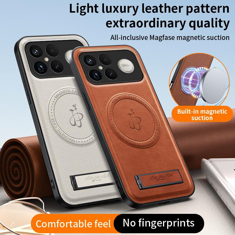 Leder Ständer Hülle für POCO F8 Ultra F8 Pro mit Magnetischem Halter und Kameraschutz in Weiß - Bild 1