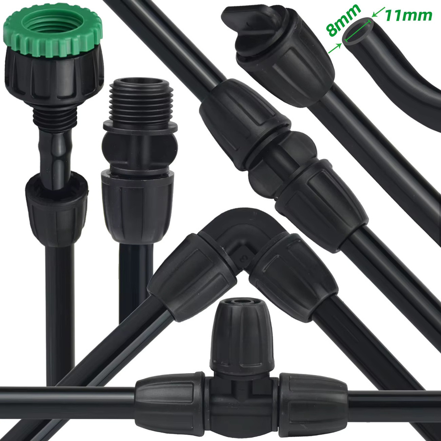 KESLA Bewässerungsrohrfitting Set in Schwarz mit T-Stück, geradem Winkelanschluss, Endstopfen und Ventil für 8/11 auf 4/7 mm - Bild 3