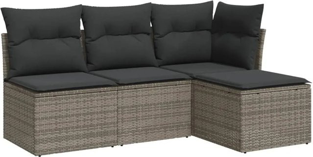 vidaXL 4-tlg Garten-Sofagarnitur in L-Form aus grauem PE-Rattan mit Sitzkissen und Stauraum - Bild 1
