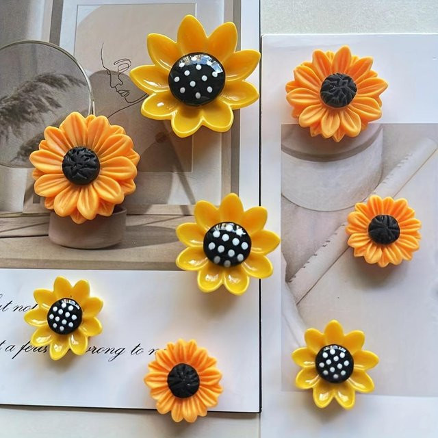 8-teiliges Set runde Sonnenblumen-Magnet aus Kunststoff in Gelb von Binchi Outdoor Product für Kühlschrank und Whiteboard - Bild 1