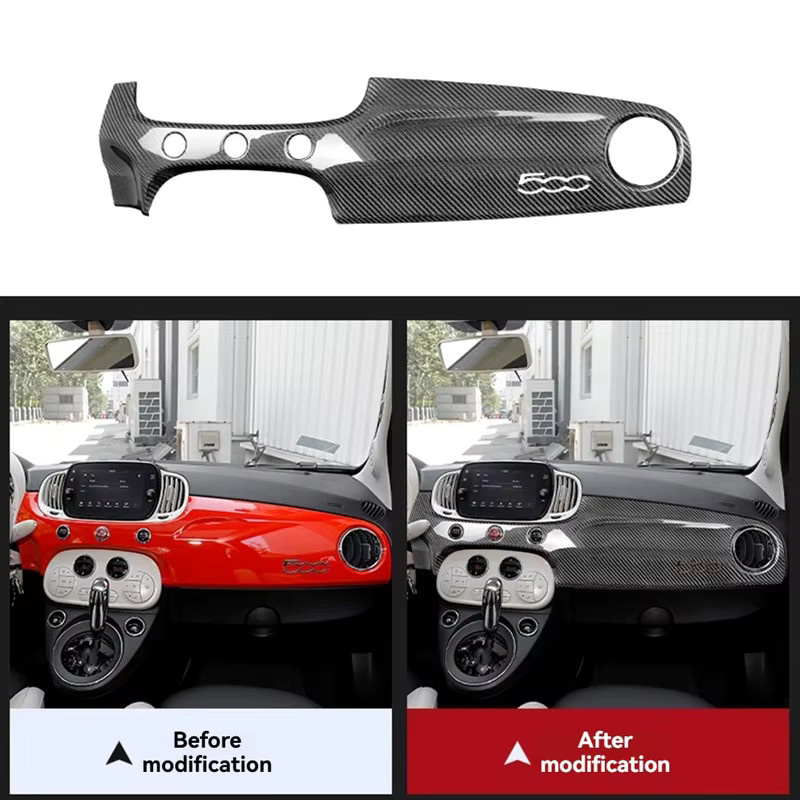 Metyoucar Armaturenbrett Verkleidung aus echter Carbon-Faser für Fiat 500 und Abarth 595 695 595C 695C (2007-2015), Beifahrer-Zierleiste, Schwarz - Bild 2