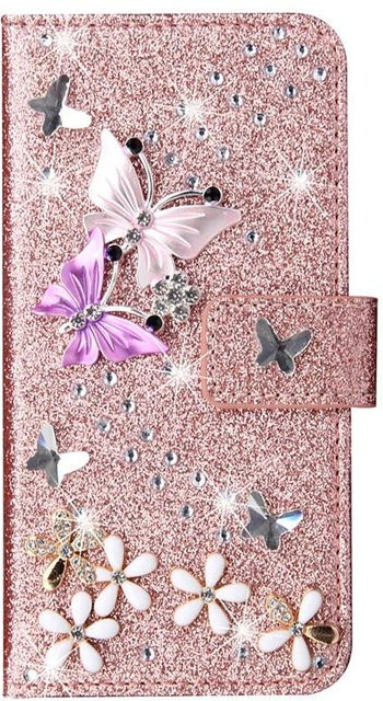 Glitzer Portemonnaie Klapphülle für Samsung Galaxy S26 Ultra S25 S24 S23 S22 Plus S21 A56 A55 A35 A34 A16 A15 in Pink - Bild 1