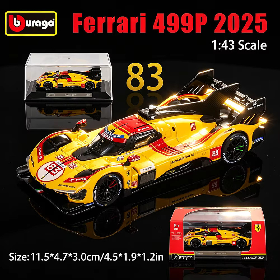 Bburago Ferrari 296 GT3 499P, Legierungsautomodell, 1:43, schwarz, ab 14 Jahren - Bild 5