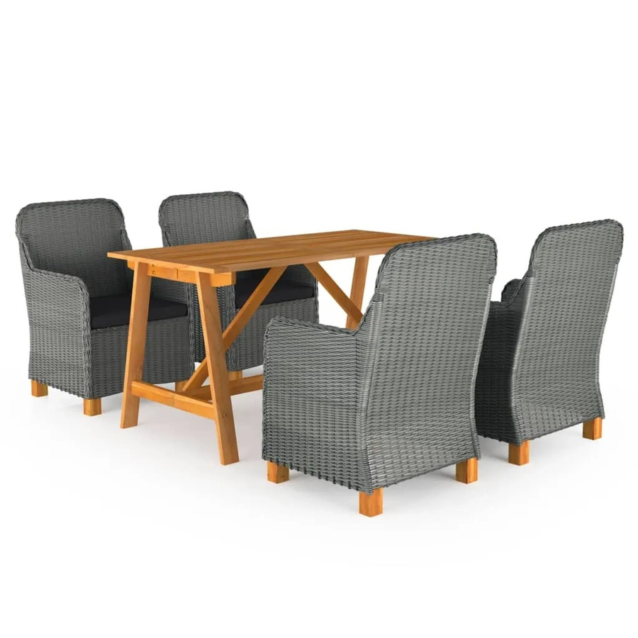 vidaXL 5-tlg Garten-Essgruppe Modell 10 aus Polyrattan und Akazienholz in Hellgrau und Schwarz - Bild 2