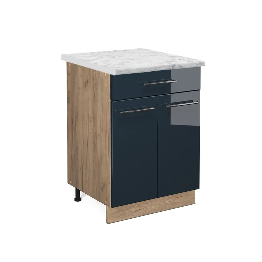 Vicco Küchenunterschrank Fame-Line Schubunterschrank in Dunkelblau Hochglanz und Eiche mit weißer Marmor Arbeitsplatte Breite: 60 cm, Höhe: 82 cm, Tiefe: 51,6 cm - Bild 3