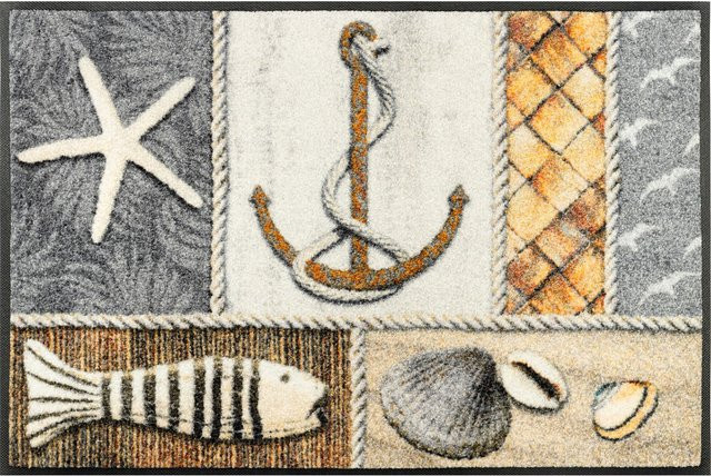 wash+dry by Kleen-Tex Fußmatte maritim, rutschhemmend, B: 75 cm x T: 50 cm, Farben: grau, beige, mehrfarbig - Bild 1