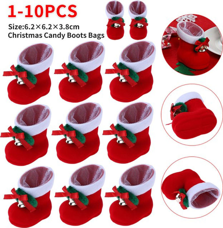 ALLOYSEED Weihnachtsmann Süßigkeiten-Stiefel aus Textil in Rot als Hängeornament für Kinder und Weihnachtsdekoration - Bild 1
