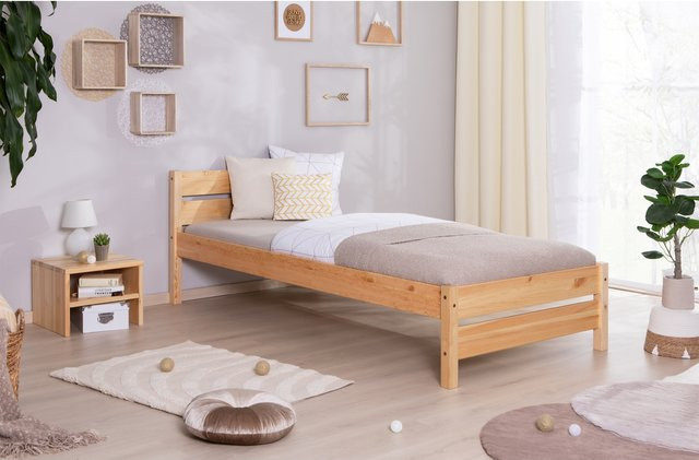 TiCAA Massivholz Einzelbett Bora aus Kiefer in Natur Braun, Breite: 90 cm, Länge: 200 cm - Bild 1