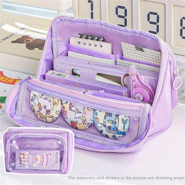 Große Federtasche von Binchi Fitness in Violett mit 9 Fächern und praktischer Aufklappfunktion aus Textil - Bild 1