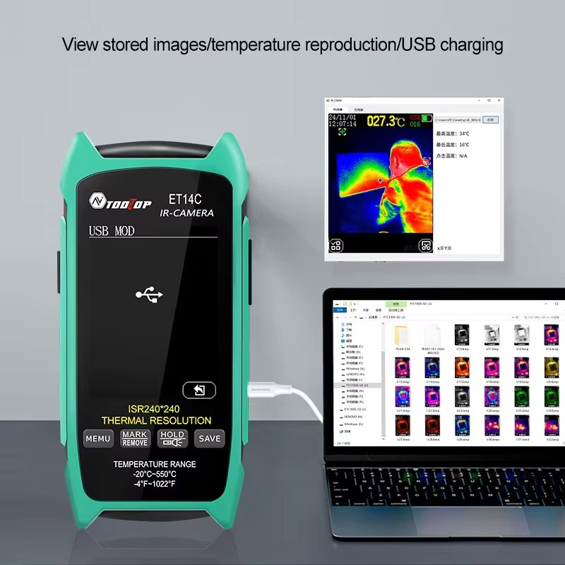 TOOLTOP ET14C Wärmebildkamera mit 2,8-Zoll-Display, 25 Hz und ISR240x240 Thermografie zur elektrischen Fehlererkennung, Farbe: Grün - Bild 3