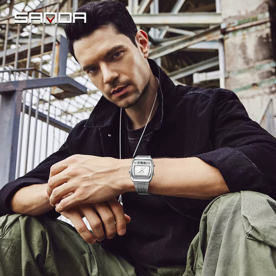 SANDA Digitaluhr, Quarz, Edelstahl, Silber, Unisex - Bild 4