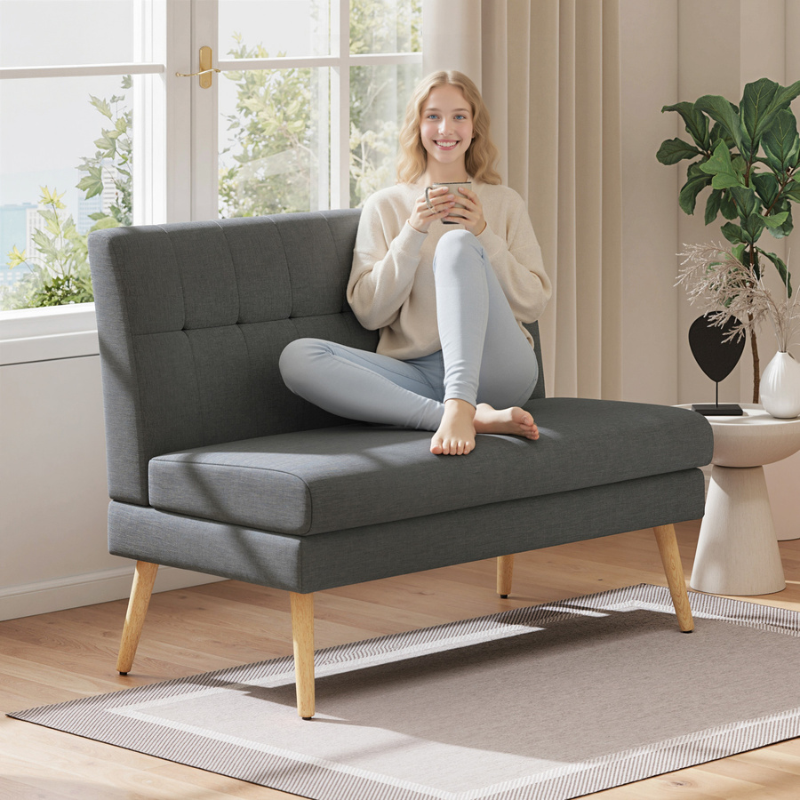 HOMCOM 2 Sitzer Sofa in Leinenoptik mit getufteter Rückenlehne und Holzbeinen, Modernes Polstersofa für kleine Räume, Dunkelgrau, Breite: 118 cm - Bild 2