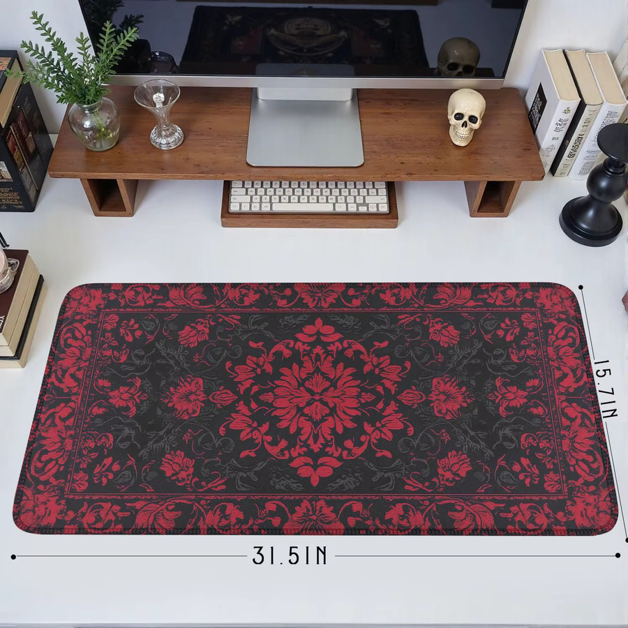 Viktorianische Gothic-Schreibtischunterlage mit Blumenmuster in Schwarz-Rot, Barock-XXL-Mauspad im Dark Academia Vintage-Stil für deinen Schreibtisch - Bild 5