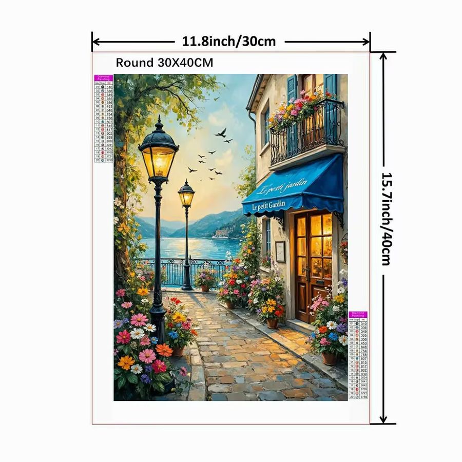 Potdemiel 5D Diamant Malerei DIY Landschaft mit Straße und Fluss als Mosaik Stickerei Set mit runden Steinen - Bild 2