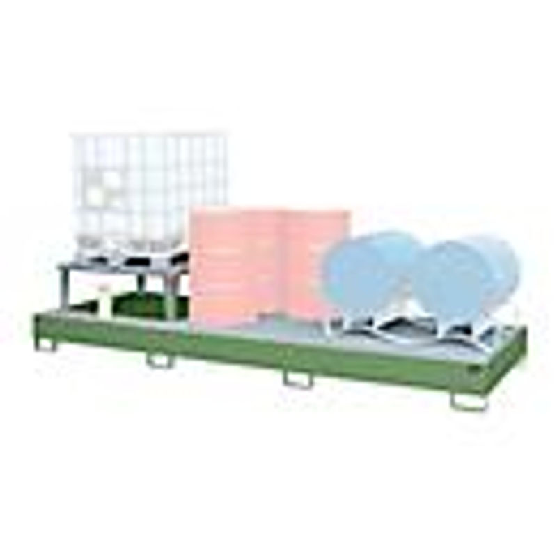 Auffangwanne Bauer AWA 31 aus Stahl in Grün für 3 x 1000 l IBC mit 1 Abfüllaufsatz und 2 Gitteroste, B/T/H: 385 x 146 x 78 cm - Bild 2