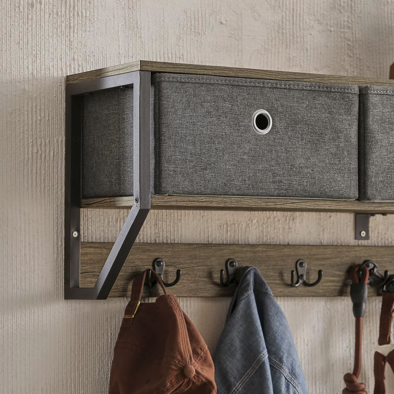 SoBuy Wandgarderobe im Industrial Design mit 3 Körben und 7 Haken, B/T/H: 100 x 30 x 20 cm - Bild 4