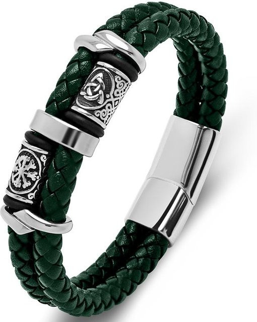 WANYING Perlenarmband Leder und Edelstahl, Schwarz, Herren - Bild 1
