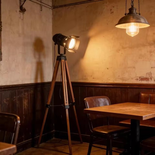 YUENSLIGHTING LED Stehlampe im Vintage Loft-Design aus Holz und Metall, Rot/Schwarz - Bild 1