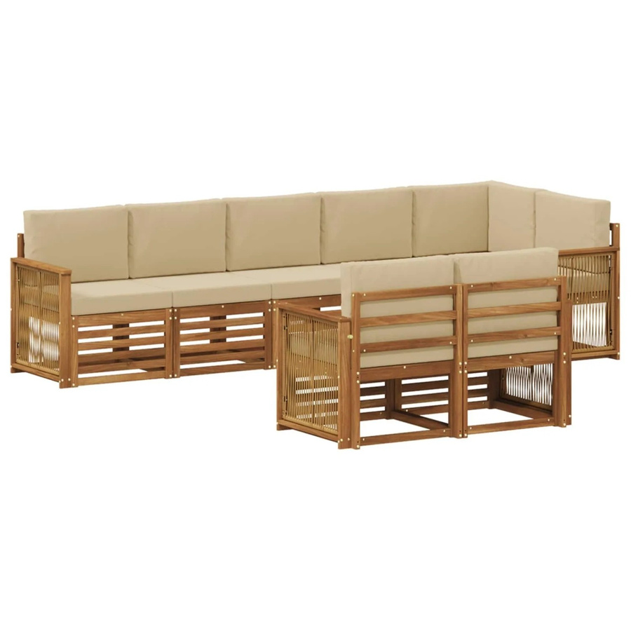 vidaXL Sofagarnitur aus Massivholz Akazie in Natur-Beige mit Latten-Design und Armlehnen - Bild 2