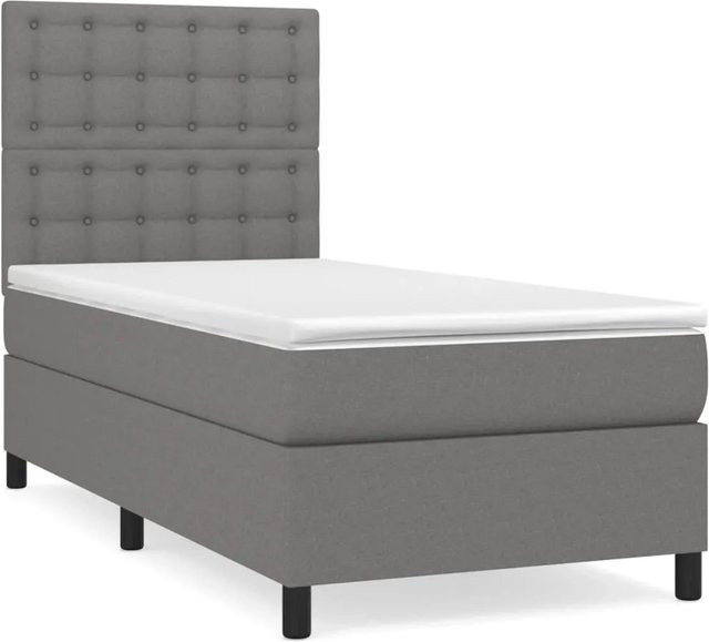 vidaXL Boxspringbett mit Matratze und Taschenfederkern in Dunkelgrau, B/T/H: 90 x 200 x 128 cm - Bild 1