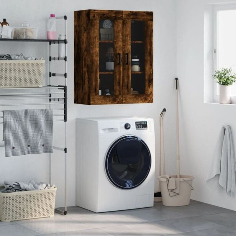 Wandschrank Vidaxl in Räuchereiche Braun im Landhausstil mit Glas und Drehtüren, B/T/H: 69,5 x 34 x 90 cm - Bild 1