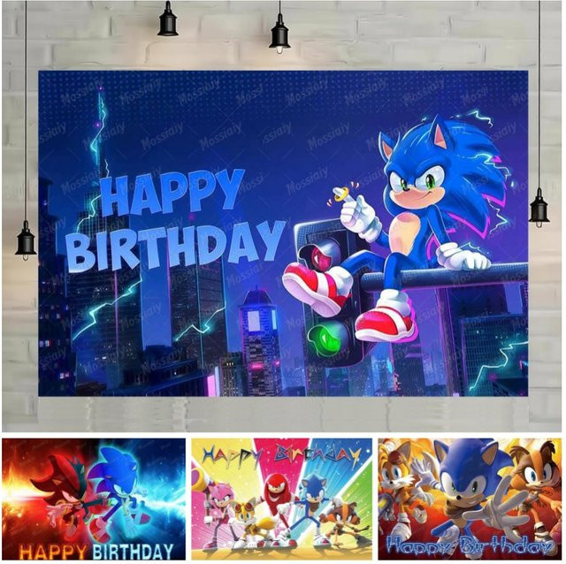 Potdemiel Fotohintergrund mit blauem Laufendem Igel als Dekoration für Baby-Geburtstage und Kinderpartys, Breite: 90 cm, Höhe: 60 cm - Bild 1