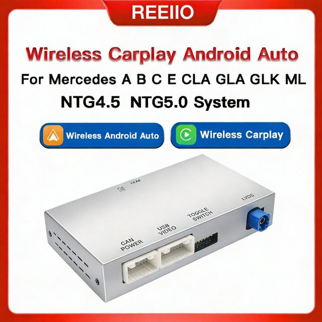 REEIIO Kabelloses CarPlay und Android Auto Modul für Mercedes Benz NTG4.5 und NTG5.0 Systeme in Silber mit Wi-Fi und Bluetooth - Bild 1