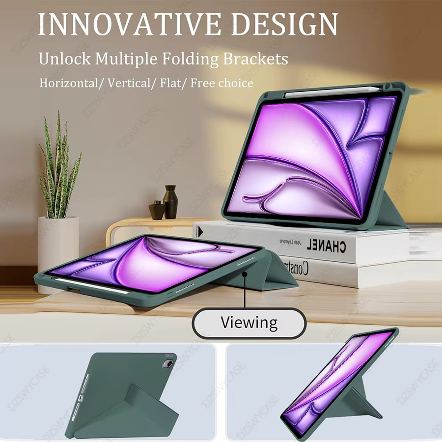 DZSWYCASE Schutzhülle für iPad Air 4. und 5. Generation sowie iPad Air 11 M2 M3 M4, TPU Softcover mit Stifthalter und Y-förmigem Ständer, Auto-Sleep/Wake-Funktion, Schwarz und Grün - Bild 3