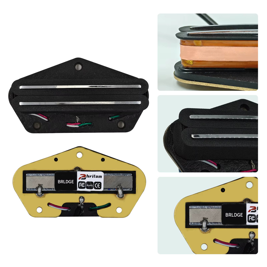 PHRILAM Alnico 5 Hot Rail Humbucker Bridge Pickup für FD TL E-Gitarren in Schwarz - Bild 2