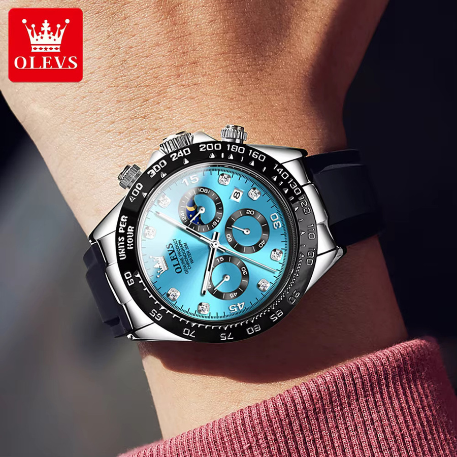 OLEVS Chronograph, Quarzuhr, Edelstahl, Roségold, Blau, Herren - Bild 5