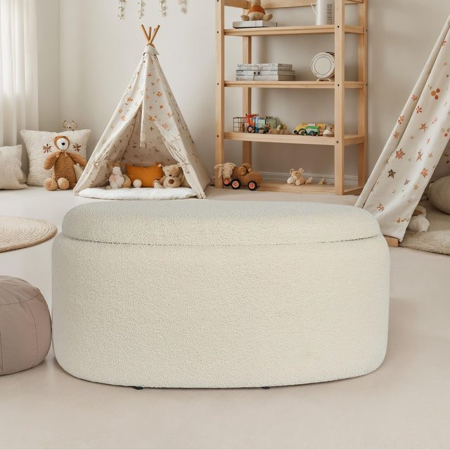 Sitzhocker FineBuy Polsterhocker mit Stauraum aus Stoff in Creme, oval, Breite: 81 cm, Höhe: 40 cm, Tiefe: 40 cm - Bild 1
