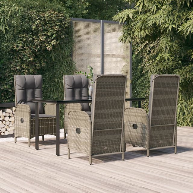 vidaXL 5-teilige Garten-Essgruppe aus Poly Rattan mit Kissen und Glastisch in Schwarz und Grau - Bild 2